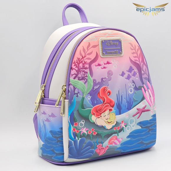 Loungefly Disney The Little Mermaid Ariel & Flounder Embroidered Mini Backpack - Picture 2 of 6